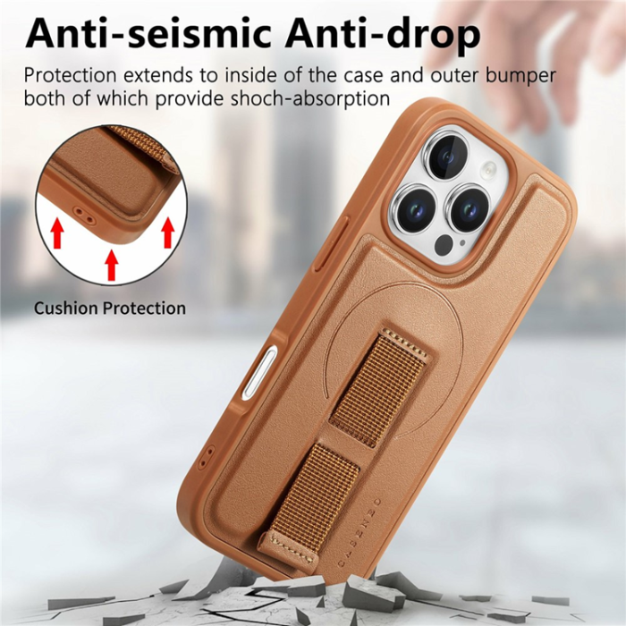 CASENEO - CASENEO iPhone 16 Pro Max Mobilskal MagSafe med Handrem - Brun
