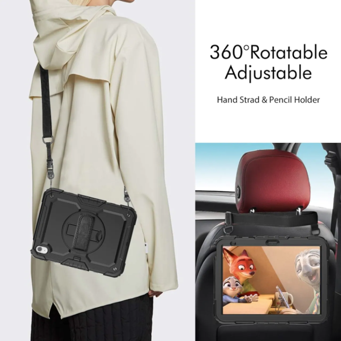 A-One Brand - iPad 10.9 (2022) Skal Shock-Resistant Hybrid med Axelrem - Svart