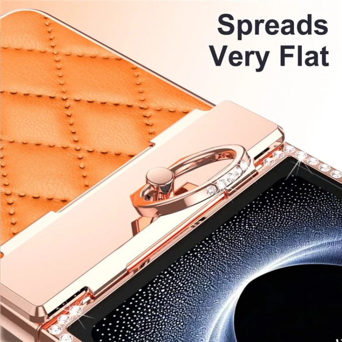 A-One Brand - Galaxy Z Flip 7 Mobilskal Rhinestone Ringhållare - Orange