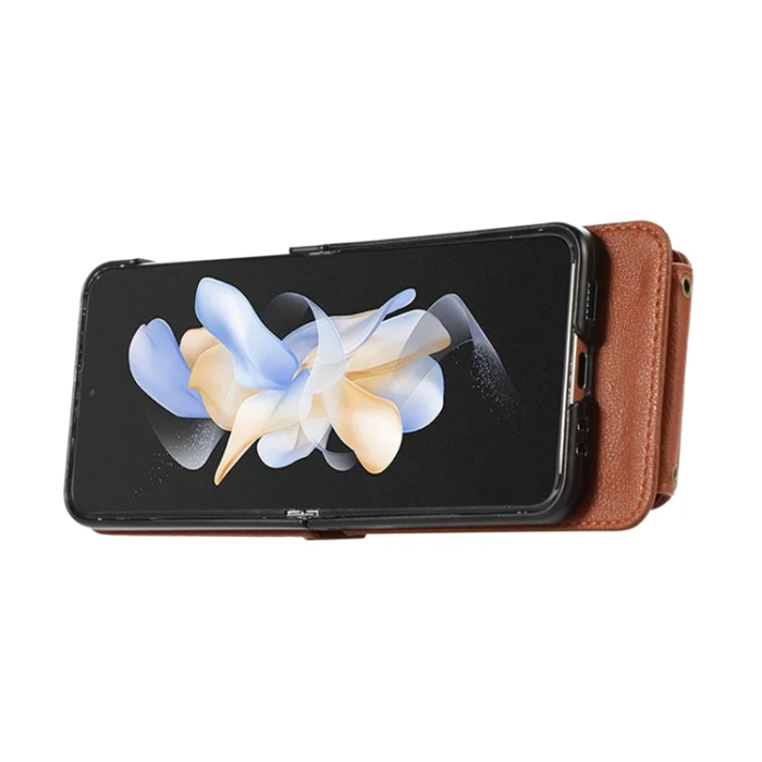 A-One Brand - Galaxy Z Flip7 Plånboksfodral Ring Kickstand med Lång rem - Brun