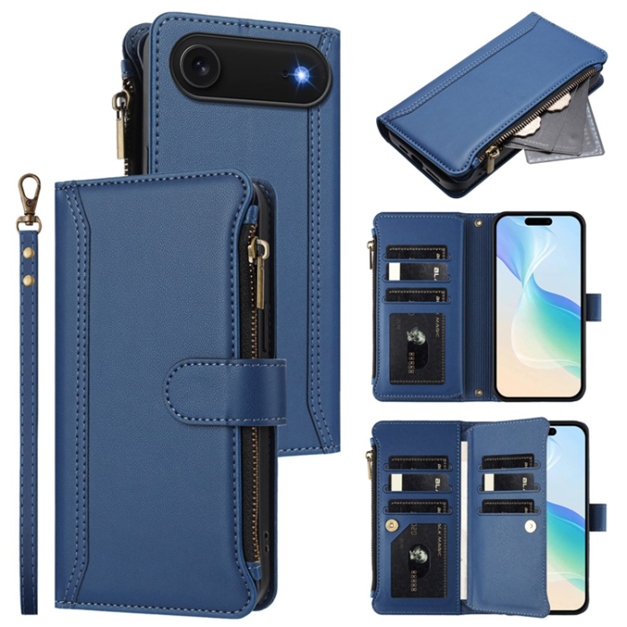 A-One Brand - iPhone Air Plånboksfodral Zipper Med Rem - Mörkblå