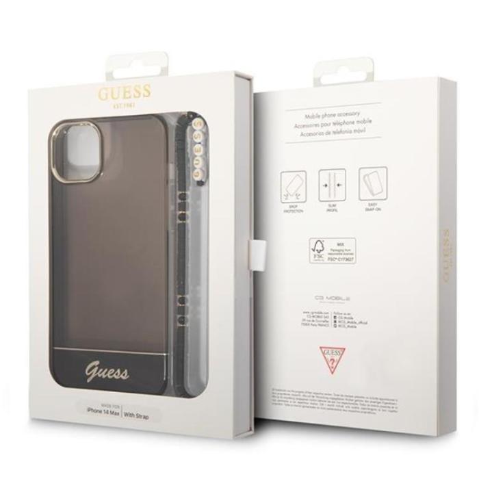 Guess - GUESS iPhone 14 Plus Skal Translucent Pearl Strap - Svart