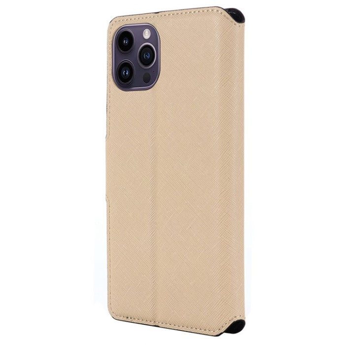 MUXMA - MUXMA iPhone 14 Pro Max Plånboksfodral Cross Texture - Guld