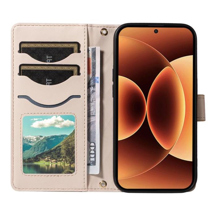 A-One Brand - Xiaomi 17 Pro Plånboksfodral Rhombus Läder Med Rem - Apricot