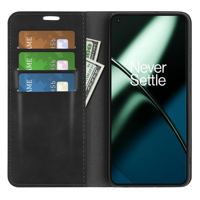 A-One Brand - OnePlus 11 5G Plånboksfodral PU-Läder Flip - Svart