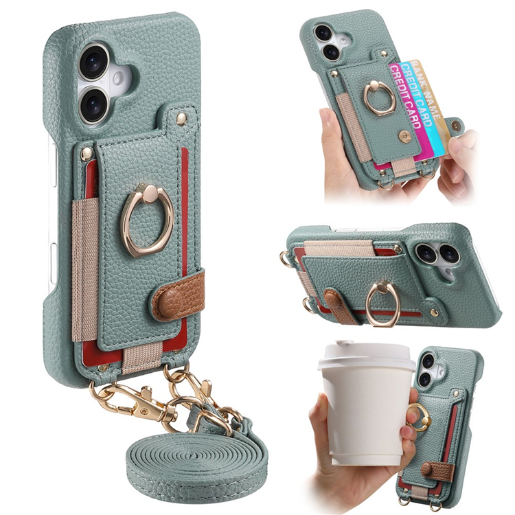 iPhone 16 Mobilskal med Korthållare Ring Kickstand - Blå (Himmelsblå) | 2353 | AlltMobil