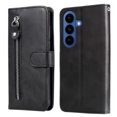OEM - Pl&aring;nboksfodral f&ouml;r Samsung Galaxy S26 Konstl&auml;der med ficka - Svart