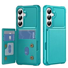 OEM - Mobilskal f&ouml;r Samsung Galaxy S26 Kickstand Kortfack Konstl&auml;der + TPU - Gr&ouml;n