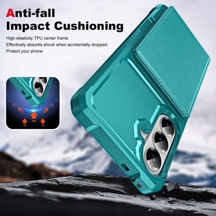OEM - Mobilskal för Samsung Galaxy S26 Kickstand Kortfack Konstläder + TPU - Grön