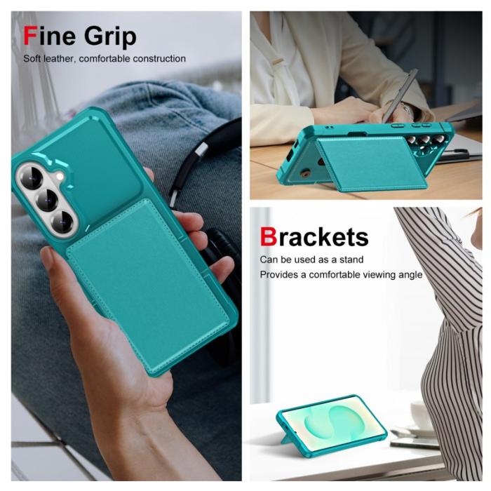 OEM - Mobilskal för Samsung Galaxy S26 Kickstand Kortfack Konstläder + TPU - Grön