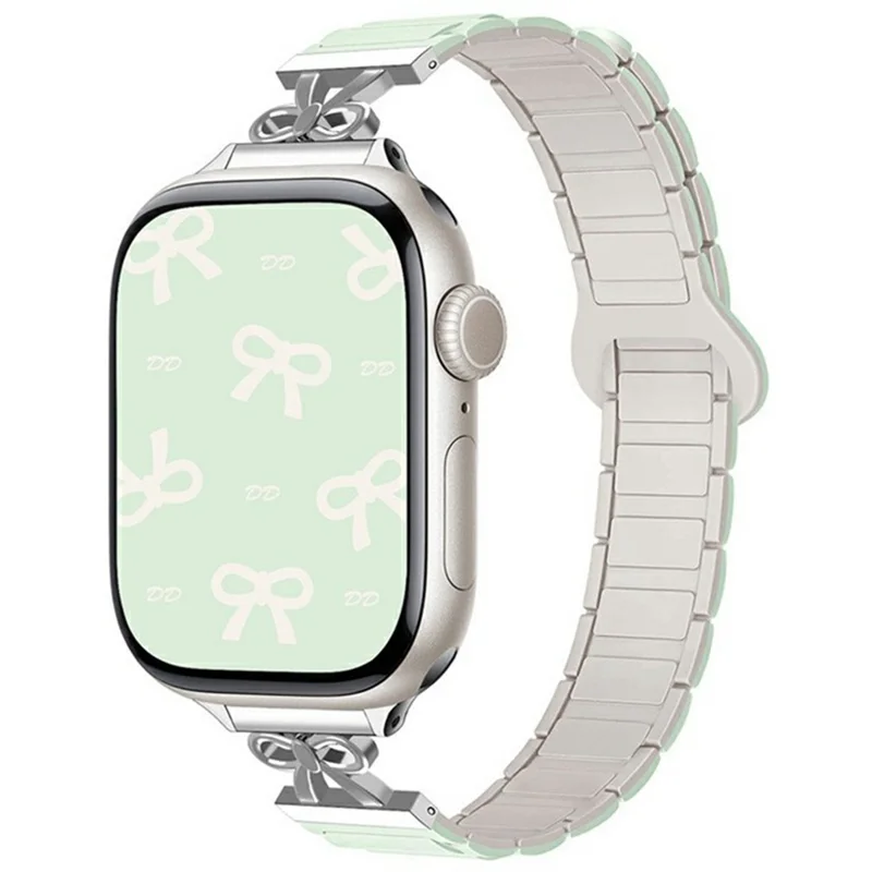 Apple Watch 38/40/41/42mm Armband Magnetic Bowknot - Mint Grön/Starlight | 5122 | AlltMobil