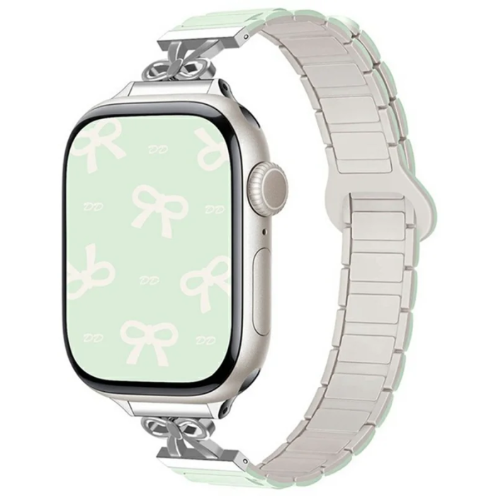 A-One Brand - Apple Watch 38/40/41/42mm Armband Magnetic Bowknot - Mint Grön/Starlight