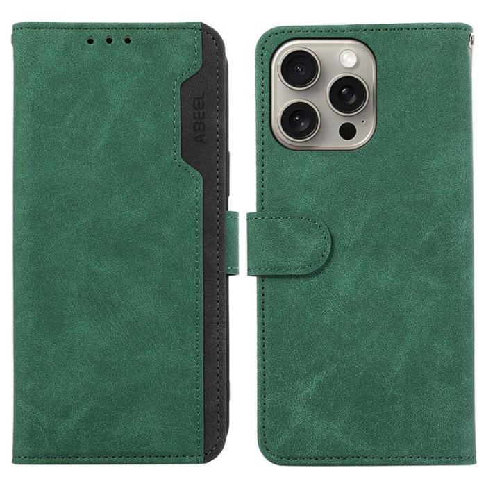 ABEEL - ABEEL iPhone 16 Pro Plånboksfodral RFID-Skydd Konstläder Flip Grön