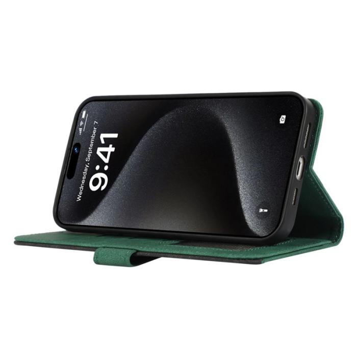 ABEEL - ABEEL iPhone 16 Pro Plånboksfodral RFID-Skydd Konstläder Flip Grön
