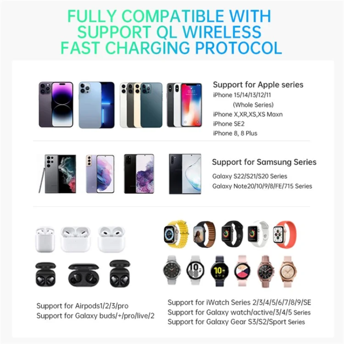 OEM - 3-in-1 Trådlös Laddare Magsafe för Apple & Samsung Qi2 15W