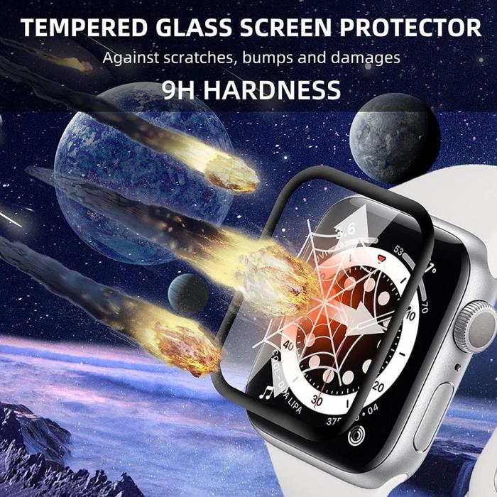 A-One Brand - [2-PACK] 3D Curved Härdat Glas Skärmskydd Full Glue Apple Watch 44mm - Svart