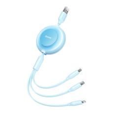 BASEUS - Baseus Retractable 3in1 micro USB/Lightning/Typ-C 3.5A 1.1m - Ljusblå