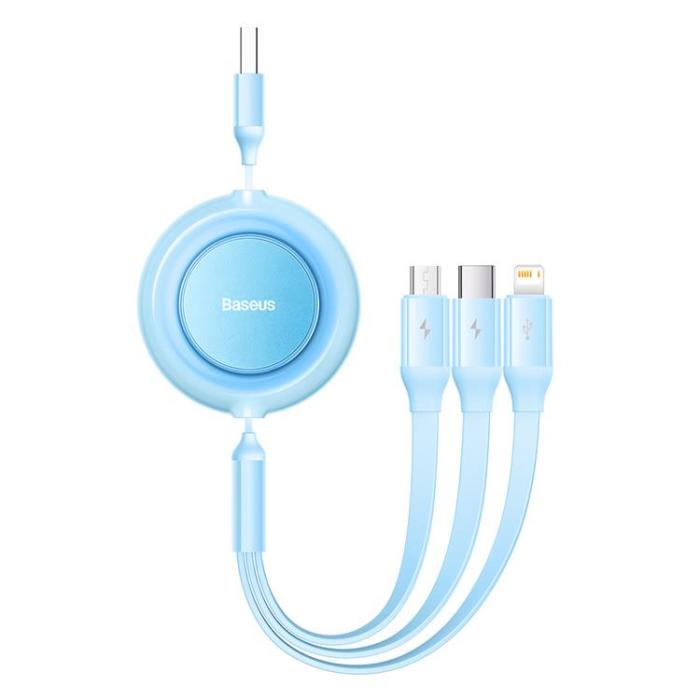 BASEUS - Baseus Retractable 3in1 micro USB/Lightning/Typ-C 3.5A 1.1m - Ljusblå