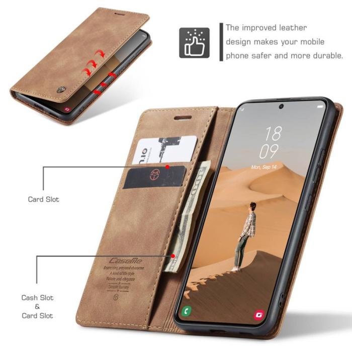 Caseme - CASEME 013 Series Samsung Galaxy S22 5G Plånboksfodral Konstläder Brun