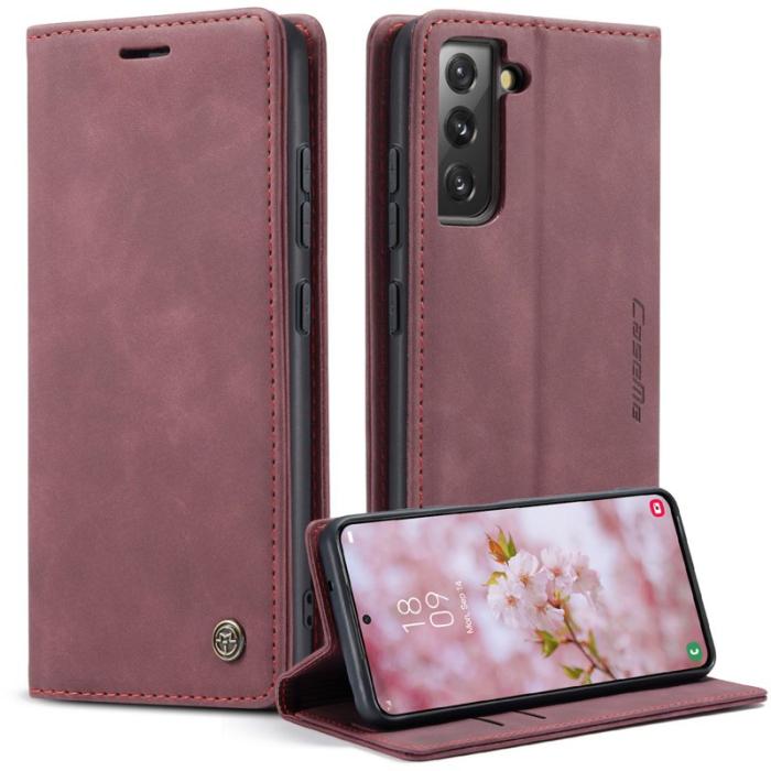 Caseme - CASEME 013 Series Samsung Galaxy S22 5G Konstläder Plånboksfodral Röd