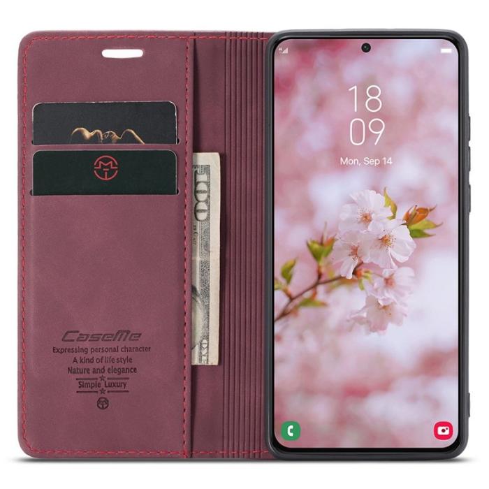 Caseme - CASEME 013 Series Samsung Galaxy S22 5G Konstläder Plånboksfodral Röd