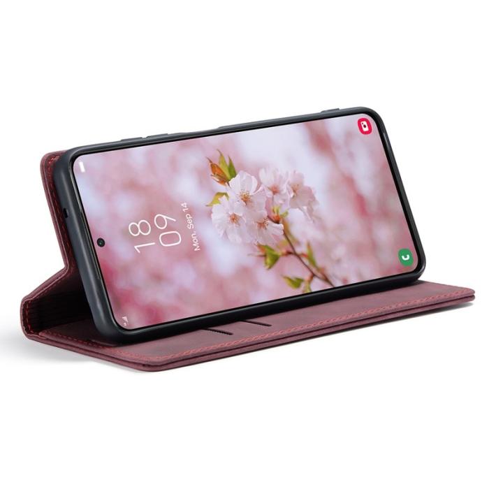 Caseme - CASEME 013 Series Samsung Galaxy S22 5G Konstläder Plånboksfodral Röd