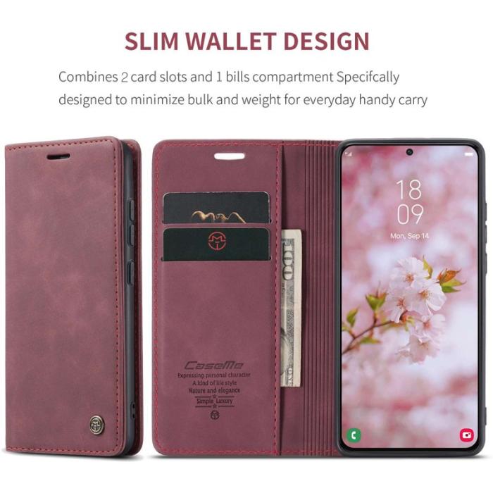 Caseme - CASEME 013 Series Samsung Galaxy S22 5G Konstläder Plånboksfodral Röd