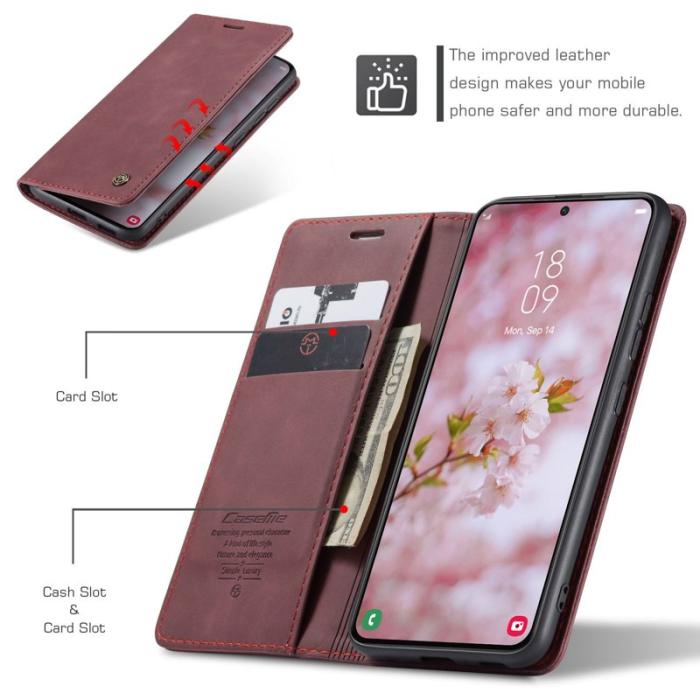 Caseme - CASEME 013 Series Samsung Galaxy S22 5G Konstläder Plånboksfodral Röd