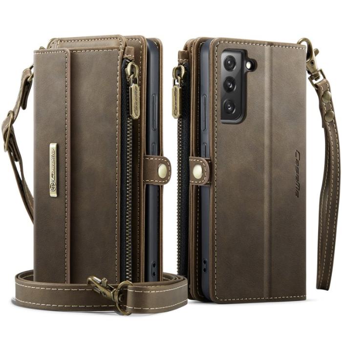 Caseme - CASEME Konstläder Plånboksfodral till Samsung Galaxy S22 5G - Brun