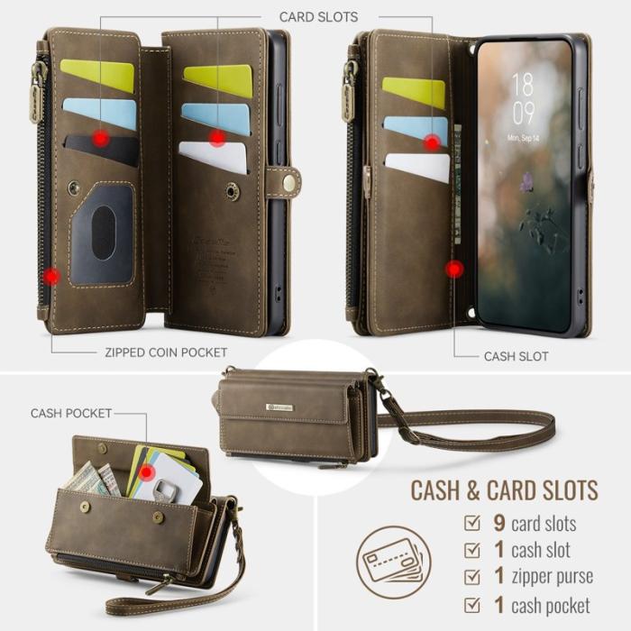 Caseme - CASEME Konstläder Plånboksfodral till Samsung Galaxy S22 5G - Brun