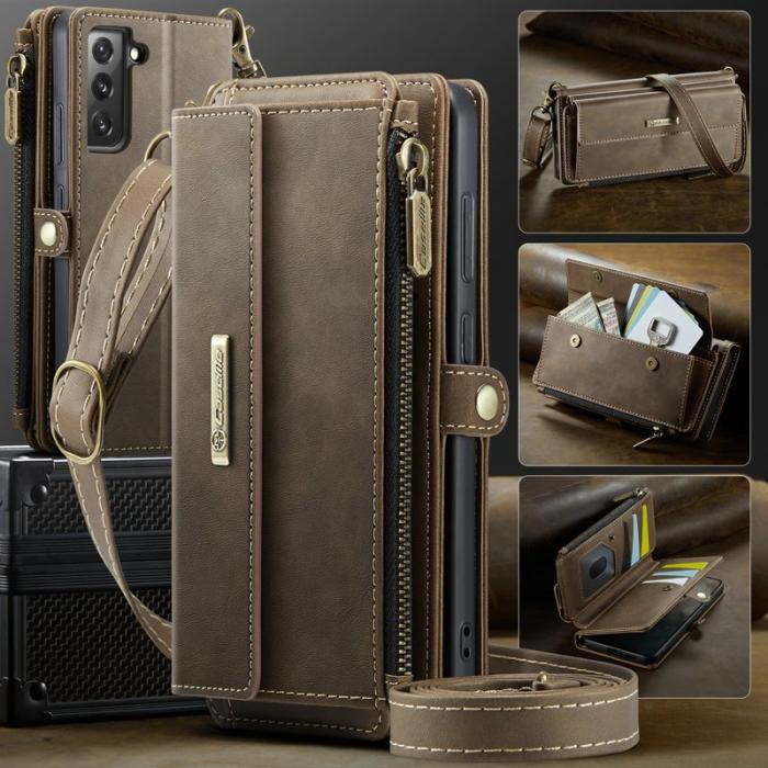 Caseme - CASEME Konstläder Plånboksfodral till Samsung Galaxy S22 5G - Brun