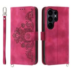 OEM - Samsung Galaxy S26 Ultra Pl&aring;nboksfodral Konstl&auml;der Blomm&ouml;nster - Vinr&ouml;d