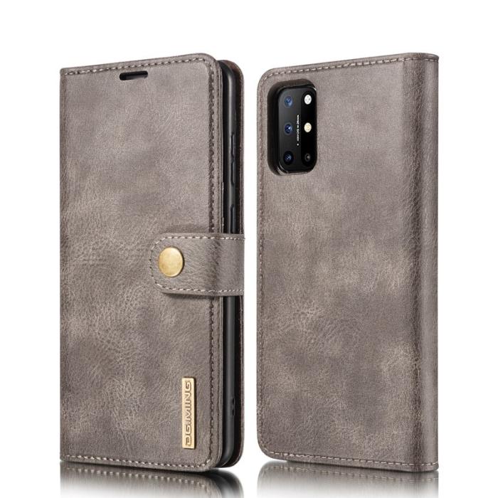 DG.MING - DG.MING OnePlus 8T Äkta Läder Plånboksfodral Grå