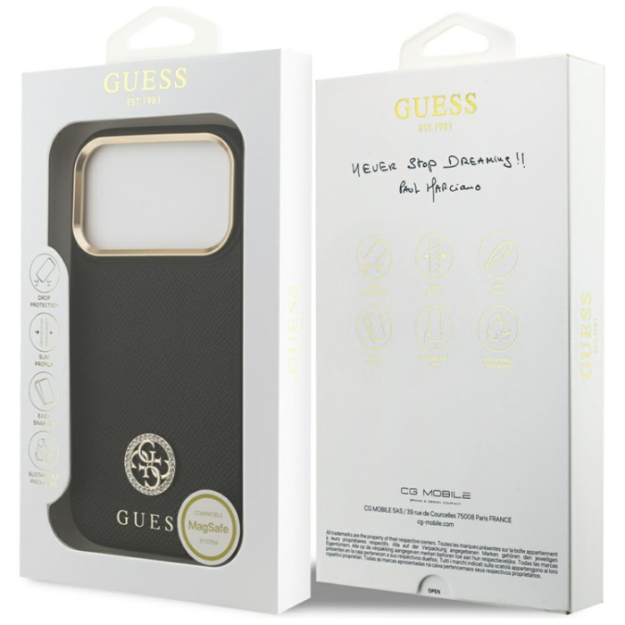 Guess - Guess iPhone 17 Pro Max Mobilskal Magsafe Grained Strass Logo - Svart
