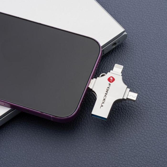 Forcell - Forcell Pendrive 128GB USB 3.2 Gen 1(USB-A/USB-C/Lightning/Micro-USB)