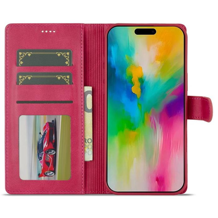 LC.imeeke - LC.IMEEKE iPhone 16 Pro Plånboksfodral Konstläder - Rosa