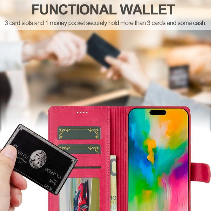 LC.imeeke - LC.IMEEKE iPhone 16 Pro Plånboksfodral Konstläder - Rosa
