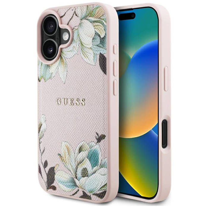 Guess - Guess iPhone 16 Mobilskal Magsafe Flower Pattern - Rosa