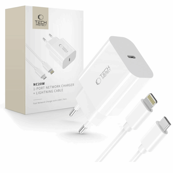 Tech-Protect - Tech-Protect Snabbladdare NC20W 1-Port Lightning Kabel PD 20W