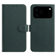A-One Brand - iPhone 17 Pro Plånboksfodral Äkta Läder Litchi Flip - Grön