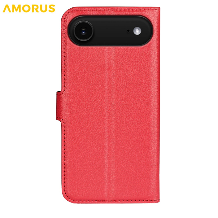 Amorus - AMORUS iPhone Air Plånboksfodral Flipstativ Litchi - Röd