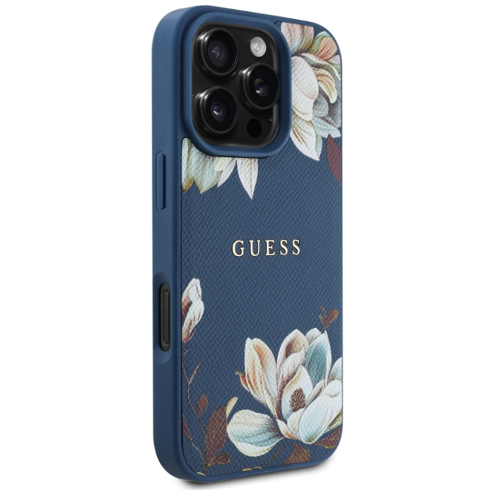 Guess - Guess iPhone 16 Pro Mobilskal Magsafe Flower Pattern - Blå
