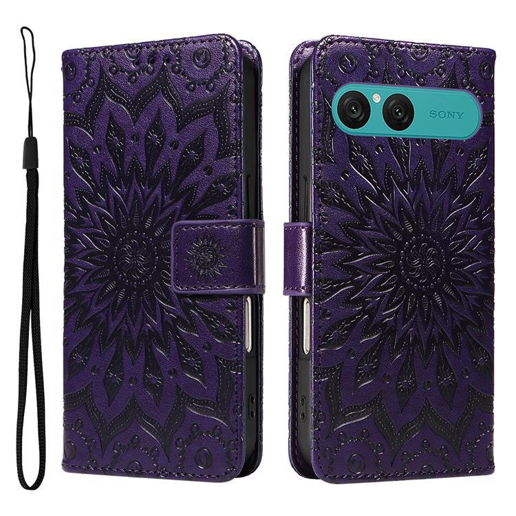 Sony Xperia 10 VII Konstläder Plånboksfodral Sunflower Imprinted - Lila | 2353 | AlltMobil