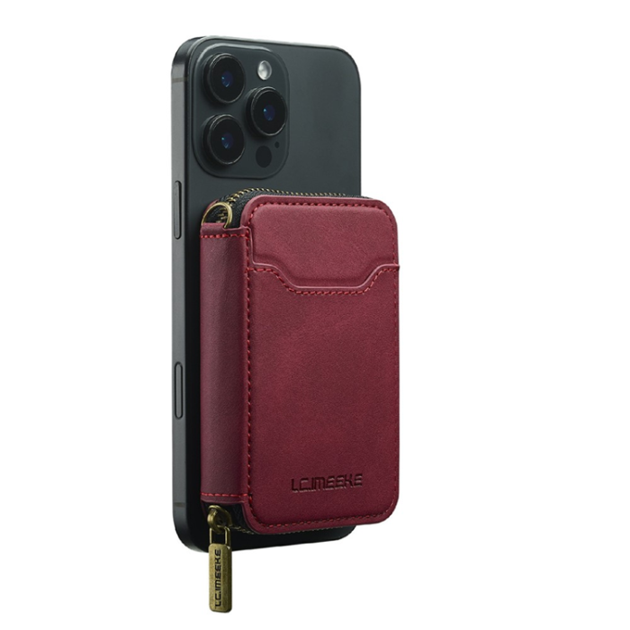 LC.imeeke - LC.IMEEKE Magsafe Korthållare L6 Zipper RFID Blocking - Röd
