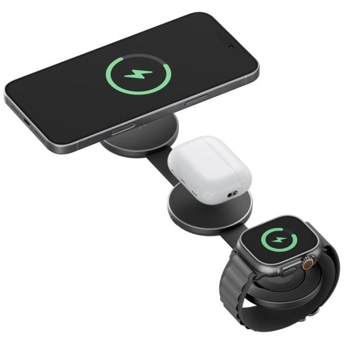 ENERGEA - Energea Qi2 3in1 MagSafe Trådlös Laddare Apple 15W Alumag Trio - Graphite