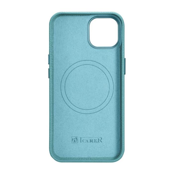 ICARER - iCarer iPhone 14 Plus Skal Magsafe Äkta Läder Litchi Premium - Grön