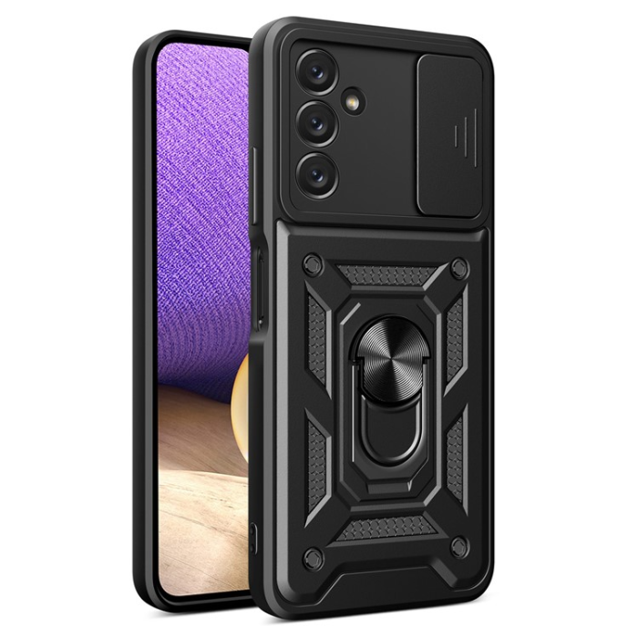A-One Brand - Galaxy A14 5G/4G Mobilskal Ringhållare Kickstand Slide Kamera - Svart