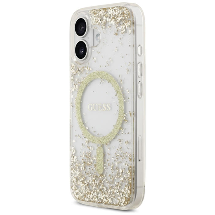 Guess - Guess iPhone 17 Mobilskal Magsafe Resin Bottom Glitter - Guld