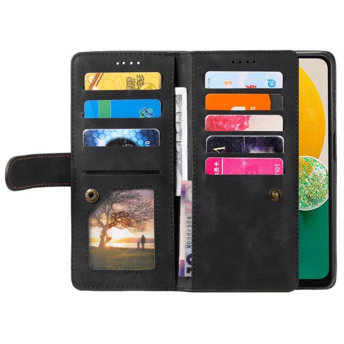OEM - Samsung Galaxy S26 Fodral 9 Kortplatser Dragkedja Konstläder - Svart
