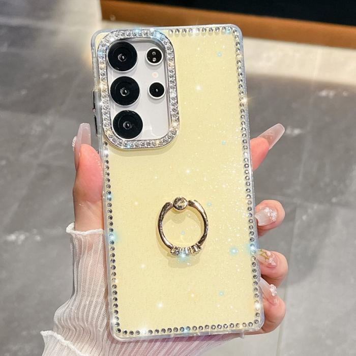 OEM - Samsung Galaxy S26 Ultra Skal Plast Rhinestone Kant - Glittrande Ljusgul